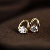 Arc-Cradle Solo Studs Solid 14 K / 18 K Gold Lab Diamond Arch-Frame Earrings